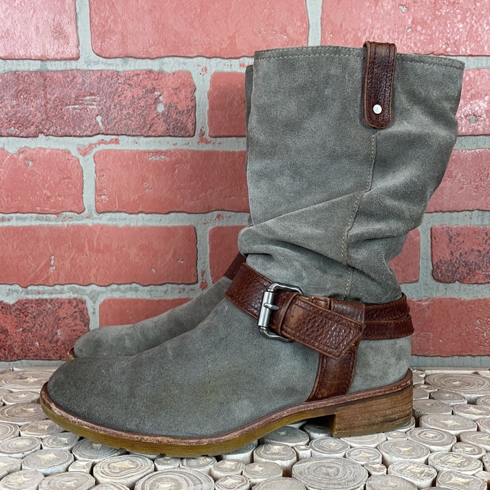 Sofft Bostyn in Pietra Grey Bridle Brown Boho Slouchy Ankle Mid Calf Boots 7
